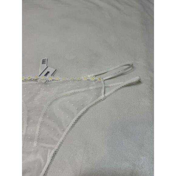 Victoria’s Secret PINK White Daisy Embroidered Mesh Thong Size 2XL - Picture 6 of 7